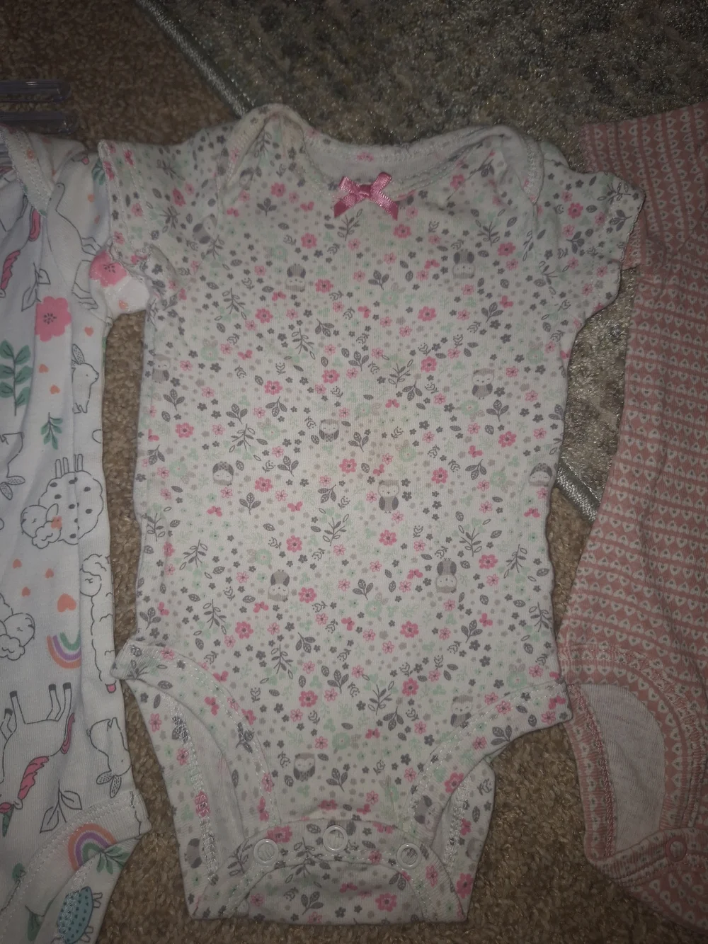 child of mine Pink Blue and White Short Sleeve Baby Onesie Set with Animal Print